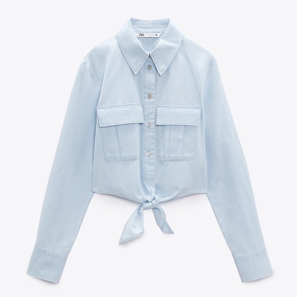 Zara cropped blue button down top - Picture 2 of 5